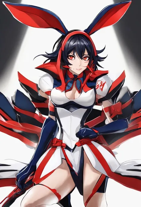 a cute cosplay woman, cate blanchett, wearing bunny ears, costumed as kill la kill ryuko matoi, full body shot, detailed face, beautiful detailed eyes, beautiful detailed lips, extremely detailed features, long eyelashes, dynamic pose, high quality, 8k, ph...