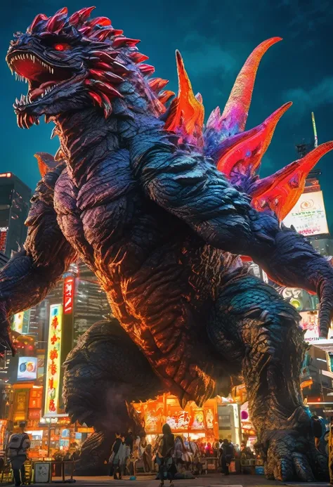 detailed kaiju monsters fighting in tokyo,bunny-eared kaiju,tokyo cityscape on fire,giant monsters rampage,highly detailed giant monsters,epic battle of kaiju,hyper-realistic kaiju creatures,photorealistic kaiju,cinematic kaiju battle scene,dynamic kaiju a...