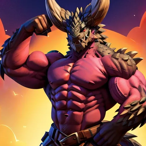 nergigante muscular, flexing, flirtatious expressions, stylized