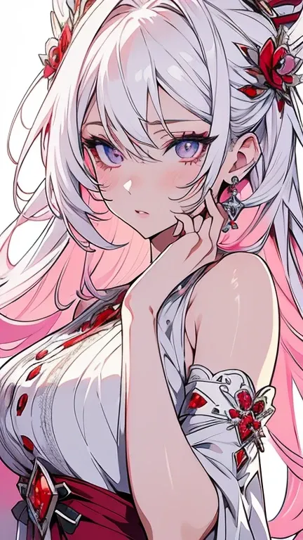 beautiful detailed eyes, beautiful detailed lips, extremely detailed eyes and face, longeyelashes, 1girl, white hair, anime styl...