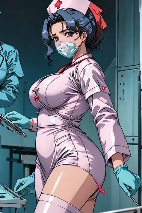 nurse uniform,hospital, latex nurse suit,nurses,busty,elbow gloves,labcoat,black hair woman,red eyes , gigantic ,medical instruments,asian nurse,two nurses,speculum,examination room,oversize ,big ass ,strap on, lay on table ,legs spreaded,giving birth,gyno...