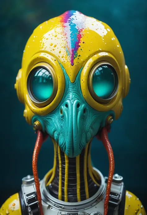 8K, ARTISTIC photogrAphy, best quAlity, mAsterpiece: 1.2), A (potrAit:1.2) Don Bluth Style  ASTRONAUT Cthulhu yellow Toon Doll, full body RAW candid cinema, cyan hair, 16mm, color graded portra 400 film, remarkable color, ultra realistic, sad admosphere, d...