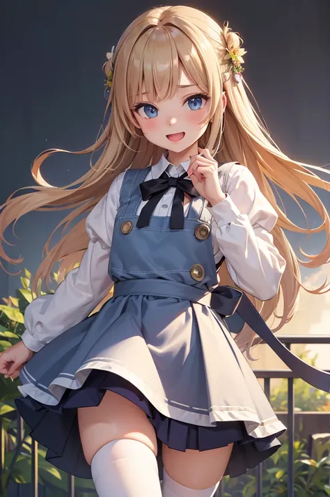 (masterpiece:1.2)、highest quality、High resolution、unity 8k wallpaper、(figure:0.8)、Highly detailed face、Perfect lighting、Highly detailed CG、(Perfect hands、Perfect Anatomy)、
One Girl、AS-Adult、Laughter、shirt、Skirt、（Small Tits）、dress、Pinafore、Hair decoration a...