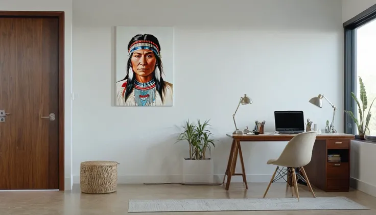 "Modern Home Office with a Touch of Native American Art"