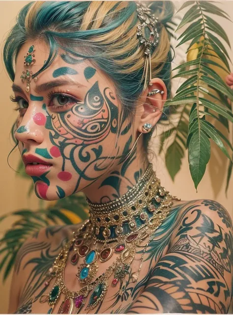 VISAGE DE La Cubaine Sandra Malek, 35 ans en couleur TATOUAGE TRIBAL