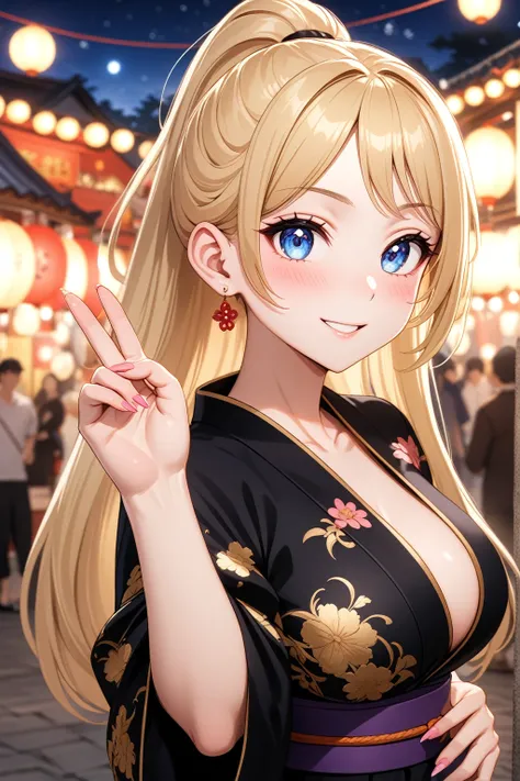 ((One woman)), Beautiful Face,Laugh shyly,Blushing a lot,Brighten your face,Glossy Lips,Abstract, night,Shrine festival stalls,Fireworks, ((Anime style background)),masterpiece, highest quality, so beautiful, up to date, Complex details, (Pink long nails),...