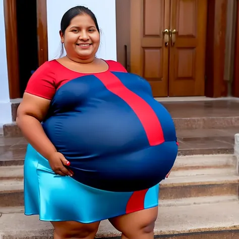 Extremely Hyperpregnant Ecuadorean woman with huge belly wearing a dress