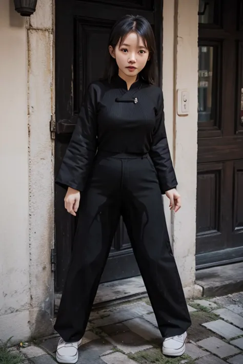 vietnamese girl sees the ghost and pees her black ao dai pants in fright.