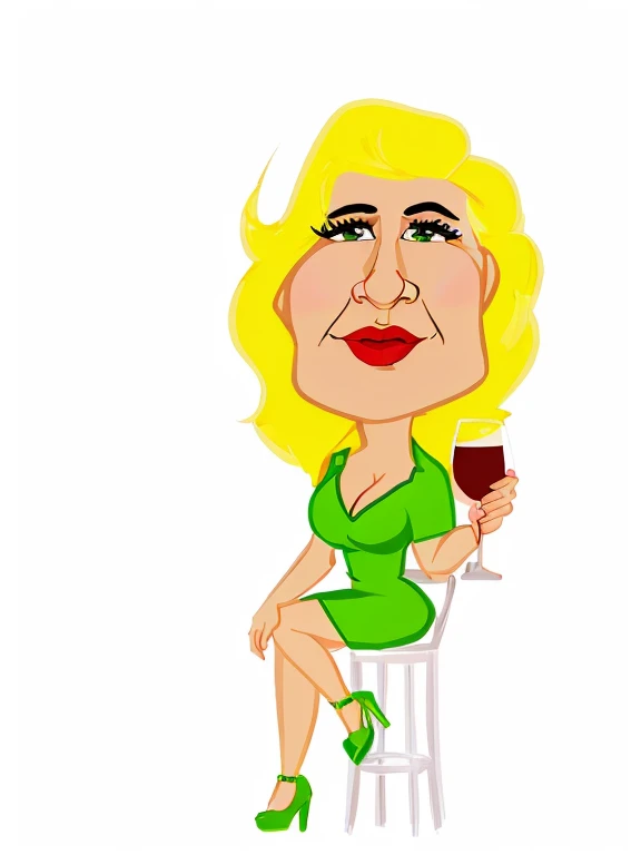 8K, cartoon woman sitting on a stool holding a glass of Vinho, she holds a glass of Vinho, enjoying a glass of Vinho, estilo caricatural, em estilo cartoon, holding a glass of Vinho, Vinho, mulher fofa, caricatura, holding glass of Vinho, caricature illust...