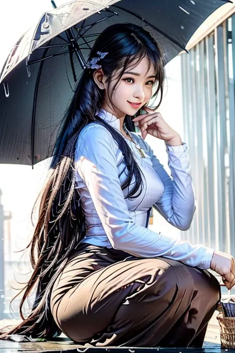 Realistic An umbrella on one side and a small rope on the other hand
 He came to school and the rain continued
 Precipitation / lower part wet with rain
 6
 Because of the beautiful and fascinating body beauty
 More prominent smiles and gaze
 Myanmar rice,...