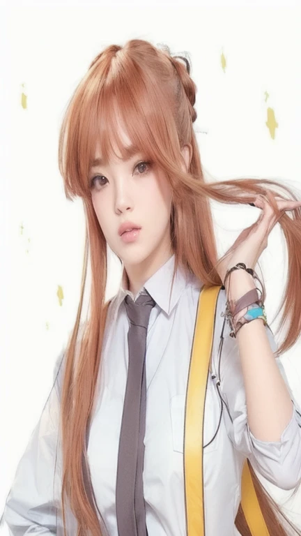 Webtoon WEE!!!, Upi character, girl, pretty orange eyes and hair, realistic clothes, detail clothes, ultra detail, realistic