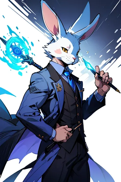 action sketch of a rabbit who wants to discuss wearing a neat suit and holding his magic power and magic wand