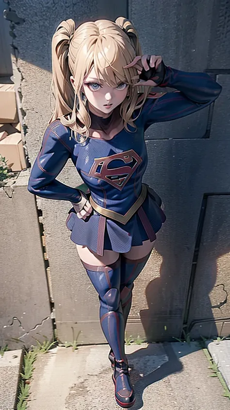 ()full body,Big Booty Goth Girl, Medium chest, Pose in front, Anime Style，3D Rendering,( Supergirl)