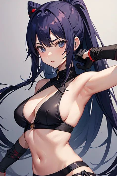 Female Ninja、Bare arms、Raise one hand、Armpit、Long Hair、Exposed cleavage