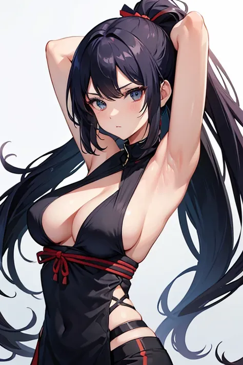 Female Ninja、Bare arms、Raise one hand、Armpit、Long Hair、Exposed cleavage