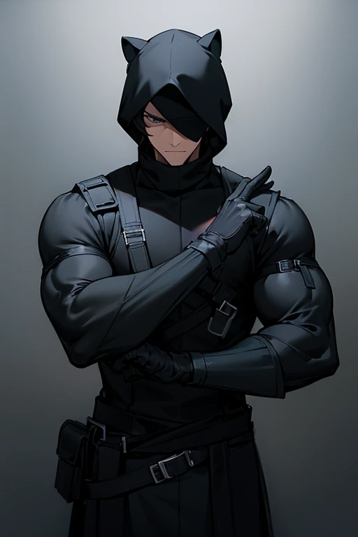 Man, korean muscular, black turtleneck, black glove, thief, black outfit, balaclava, Dark background, all body