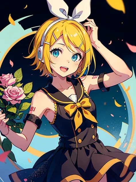 Rin Kagamine, Vocaloid, Cantante virtual, Vestido blanco, volantes rosas, colores pasteles