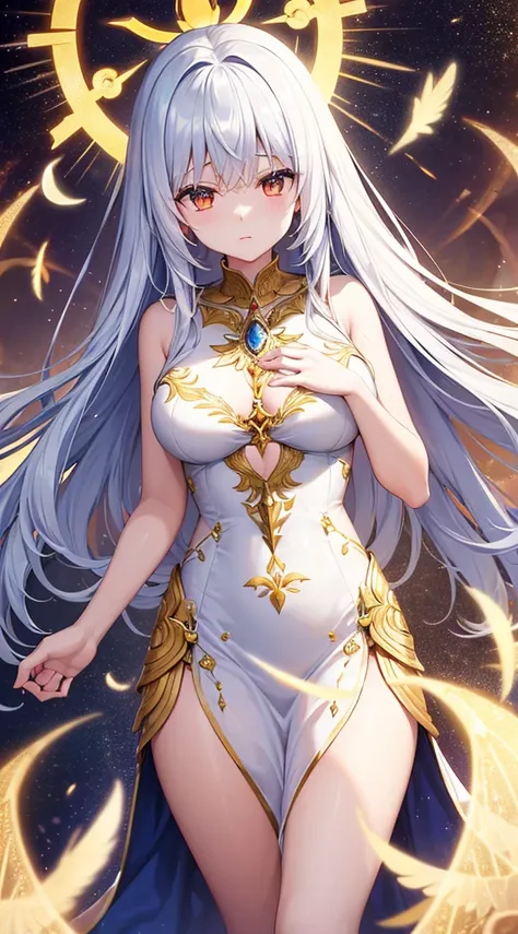 Picture a serene and ethereal figure, the biblical seraphim, standing with grace and poise. Its form is humanoid, but with an otherworldly beauty, radiating a soft, golden glow that envelops its surroundings. 

The seraphims attire consists of flowing robe...