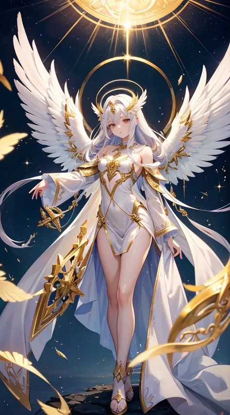 picture a serene and ethereal figure, the biblical seraphim, standing with grace and poise. its form is humanoid, but with an ot...