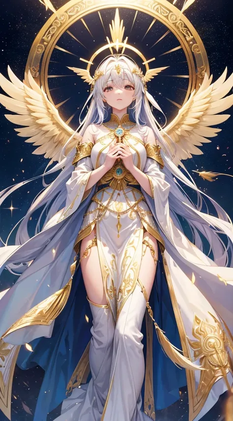 picture a serene and ethereal figure, the biblical seraphim, standing with grace and poise. its form is humanoid, but with an ot...