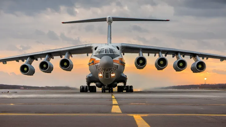 il_76 standing on runway, close up