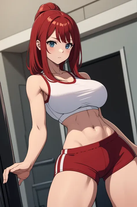 make redhaired girl in too tight shorts shes work out at the gym