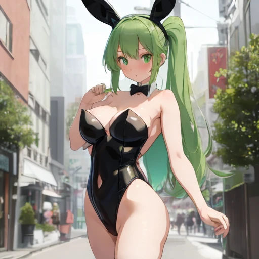 (Girl), (anime),(Full body portrait),(solo portrait), (young), (pretty), (hot), (white), (height 1.72 cm), (long green hair and green eyes), (21 years old), (super body mature),(with gigantic breasts with a bust size of 350cm),(big ass),(wearing),+,(A sex ...