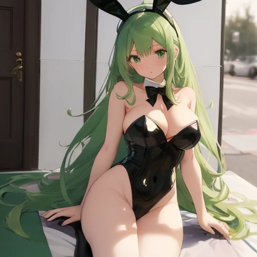 (Girl), (anime),(Full body portrait),(solo portrait), (young), (pretty), (hot), (white), (height 1.72 cm), (long green hair and green eyes), (21 years old), (super body mature),(with gigantic breasts with a bust size of 350cm),(big ass),(wearing),+,(A sex ...