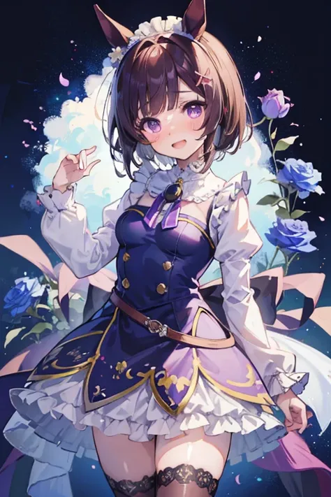 Browsing Caution,Exposed breasts,Revealing clothing,ウマ娘のNishino Hana,Uma Musume,Nishino Hana,Marl,short hair,Red headband,Beautiful purple eyes,Black Dress,Frills,Blue rose,ribbon,,,cute,Curvaceous,Laughing with your mouth open,blush,Embarrassed face,Best ...