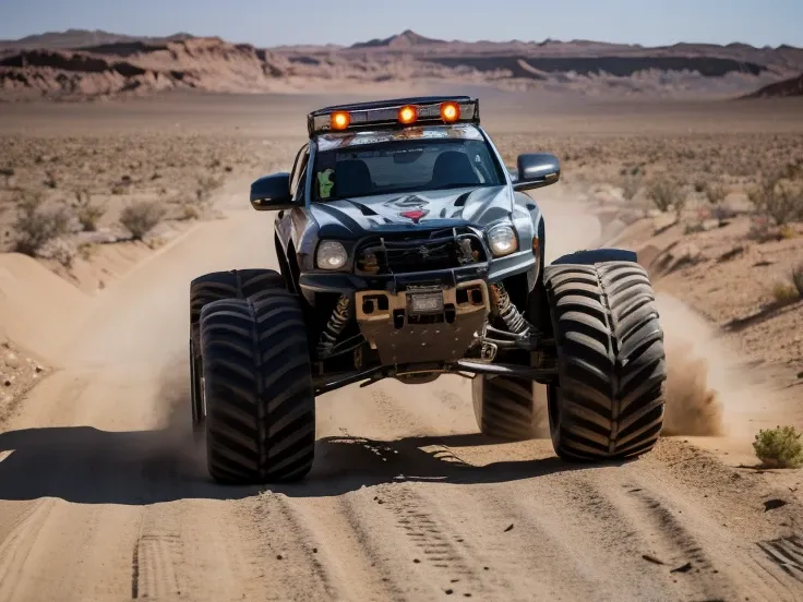 carl brutananadilewdki riding monster truck on desert