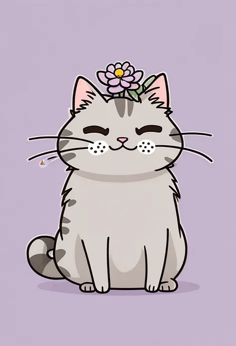 Erstelle eine Katze mit einer Blume auf dem Kopf, Pusheen-Stil. Comic, Cute cat, Discord-Profilbild, Oktopus Katze, Kawaii-Katze, dicke graue Chibi-Katze, sein Kopf ist eine Birne, Relaxo, Abonnieren, Detailliertes Bild, giftige Katze, Catgirl, angry cat, ...