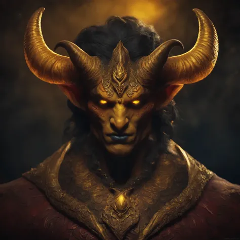 Demon with yellow eyes and curved horns