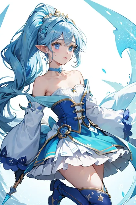 Rin is a Fairilu. She has white skin, highlighted blue eyes, rosy cheeks, and pointy ears. She has blue heart shaped earrings on her ears. Her wings are light blue with sharp features. There are two purple decorations behind her wing. Her hair is light blu...