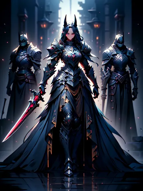 Design a layout showcase Gaming character, (1girl). Black+Gold clothes, opulent and dark, ((showcase weapon:1.4)), cursed blade, (masterpiece:1.2), (best quality), 4k, ultra-detailed, (Step by step design, layout art:1.5), (gloomy lighting, cursed atmosphe...