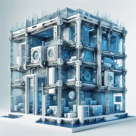 (quilted paper art), the art of math，cyberpunk，(white ceramic housing:1.5)，blue transparent glass，3d rendering，ray tracing，struc...