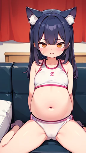 Cat ear、work、Looks very painful、Small face、adult、Very embarrassed look、((Big Breasts))、Very impatient、Trembling、Sweating、Are pregnant、disease、abdomen、abdomen、Wearing gym clothes、Show only your belly、Last month of pregnancy、１One navel、Sitting on the sofa、((...