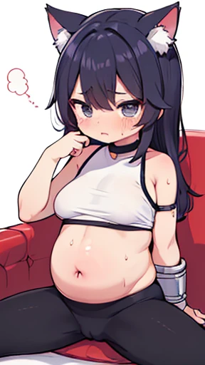 Cat ear、work、Looks very painful、Small face、adult、Very embarrassed look、((Big Breasts))、Very impatient、Trembling、Sweating、Are pregnant、disease、abdomen、abdomen、Wearing gym clothes、Show only your belly、Last month of pregnancy、１One navel、Sitting on the sofa、((...