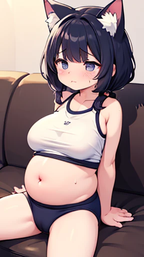 Cat ear、work、Looks very painful、Small face、adult、Very embarrassed look、((Big Breasts))、Very impatient、Trembling、Sweating、Are pregnant、disease、abdomen、abdomen、Wearing gym clothes、Show only your belly、Last month of pregnancy、１One navel、Sitting on the sofa、Gi...