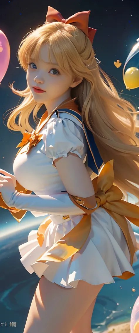 (masterpiece, best quality;1.3), very detailed CG, very detailed, 1 girl, alone,  laugh,  looking at viewer, stylish angle, blonde long hair,blue eyes,
sv1, Sailor Sensi Uniform, Orange skirt, elbow bag, tiara, Orange Sailor Color, red bow, Orange Choker, ...