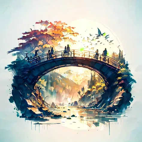 there is a picture of a bridge and people, walking along it, beautiful art uhd 4k, stunning artwork in 8k, beautiful artwork ill...