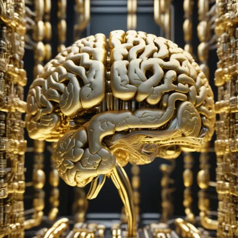 golden human brain timeart, 8k uhd, very detailed