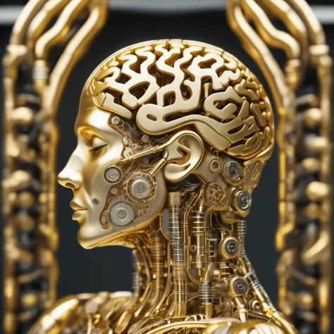 golden biomechanical human brain timeart