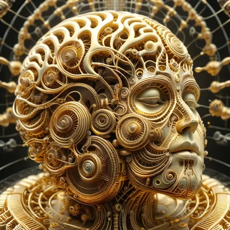 golden biomechanical human brain timeart