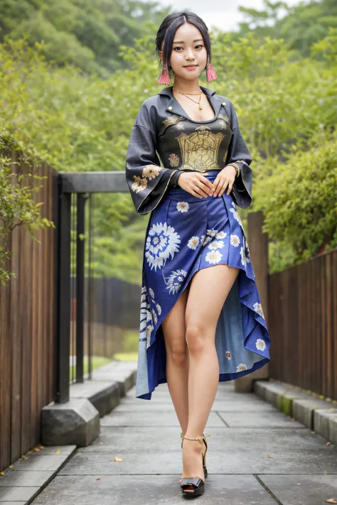 masterpiece, highres, best quality, 1girl solo, kamisato_ayaka, pretty lady MoonLay, smile, kimono, short skirt, elegant butterfly stiletto high heel, cute charming pose for photoshooting, full body view