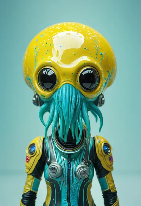 8K, ARTISTIC photogrAphy, best quAlity, mAsterpiece: 1.2), A (potrAit:1.2) Don Bluth Style  ASTRONAUT Cthulhu yellow Toon Doll, full body RAW candid cinema, cyan hair, 16mm, color graded portra 400 film, remarkable color, ultra realistic, sad admosphere, d...