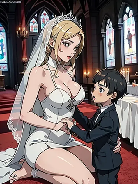 Photo of a hot and sexy tall busty BLONDE bride with a small son (Shota) having sex in a church , A nine-year-old boy penetrating and holding Bride grabbing her chest in the church , son penetrating her with his erection (agarrar) ((agarrar el pecho)), Sex...