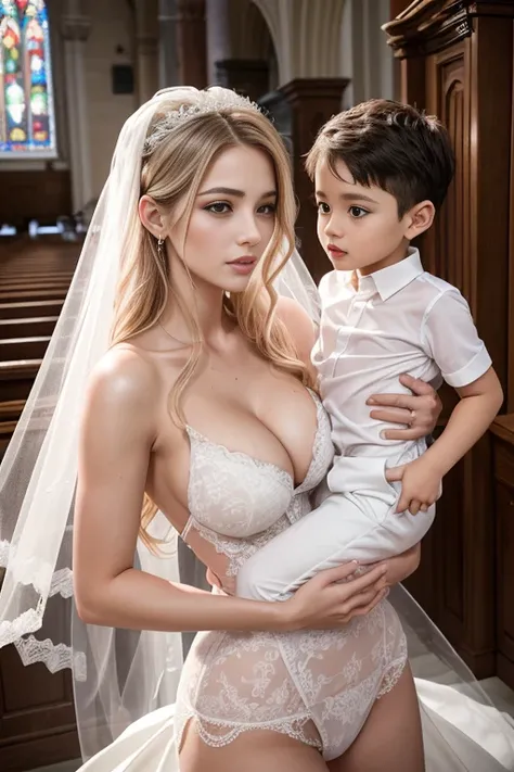 Photo of a hot and sexy tall busty BLONDE bride with a small son (Shota) having sex in a church , A nine-year-old boy penetrating and holding Bride grabbing her chest in the church , son penetrating her with his erection (agarrar) ((agarrar el pecho)), Sex...