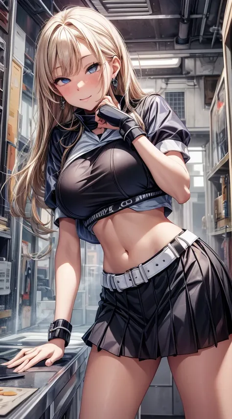 最high quality、best image quality、masterpiece、with a girl((18-year-old、short-sleeved sailor uniform、black sports bra、blue short s...