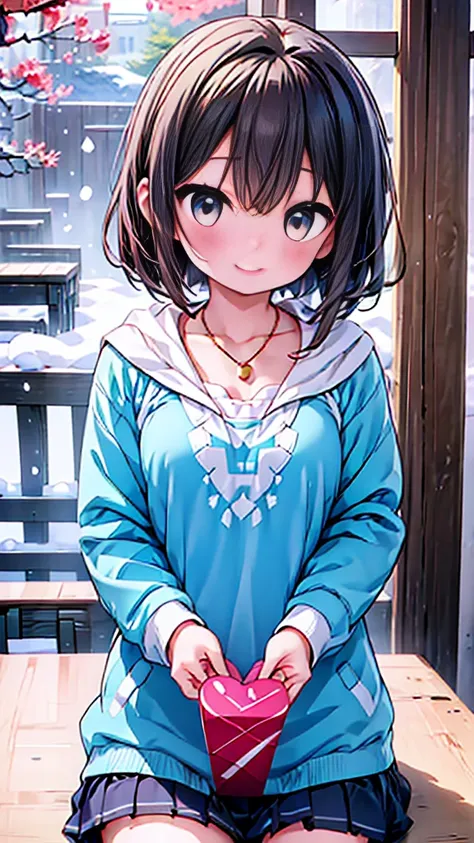 (Tabletop, highest quality:1.2), One Girl, solo, cute,Digital Art、snow board、Snow Mountain,Blue snowwear、blue sky、The sun shines、( Beautiful Hair, Brown short hair.Blowing in the Wind)、snowflakes shine、There is snow all around、Look at the sky, smile(口を少し開け...