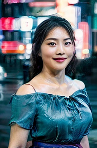 (highest quality, Background blur, )、Japanese women、Voluptuous Body, charming-pose、Gorgeous dress、Photographed from the waist up、night citylight background, bokeh、(photo Realistic:1.4), (hyper Realistic:1.4), (Realistic:1.3), (Smoother lighting:1.05), (Cin...